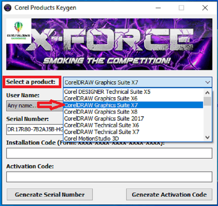 Chọn tên phần mềm CorelDraw Graphics Suite X7