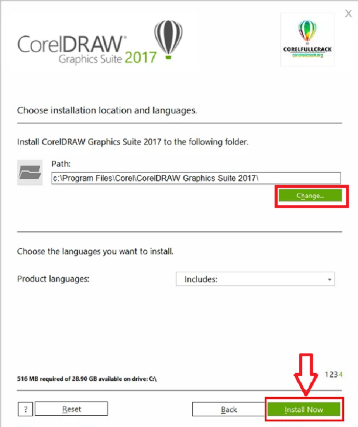 Thay đổi vị trí lưu và nhấn Install Now để cài đặt