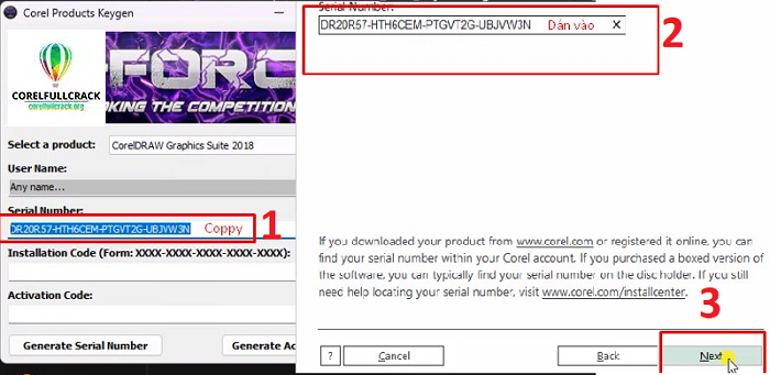 Nhập mã Keygen để Crack Corel 2018