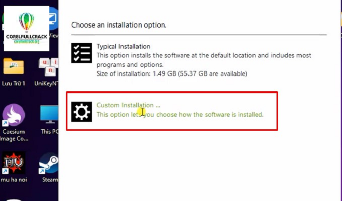 Chọn Custom Installation